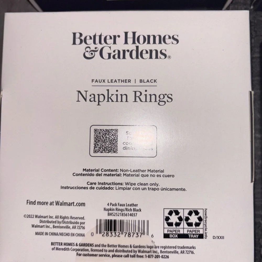 〰️Better Homes & Gardens Black Napkin Rings Set